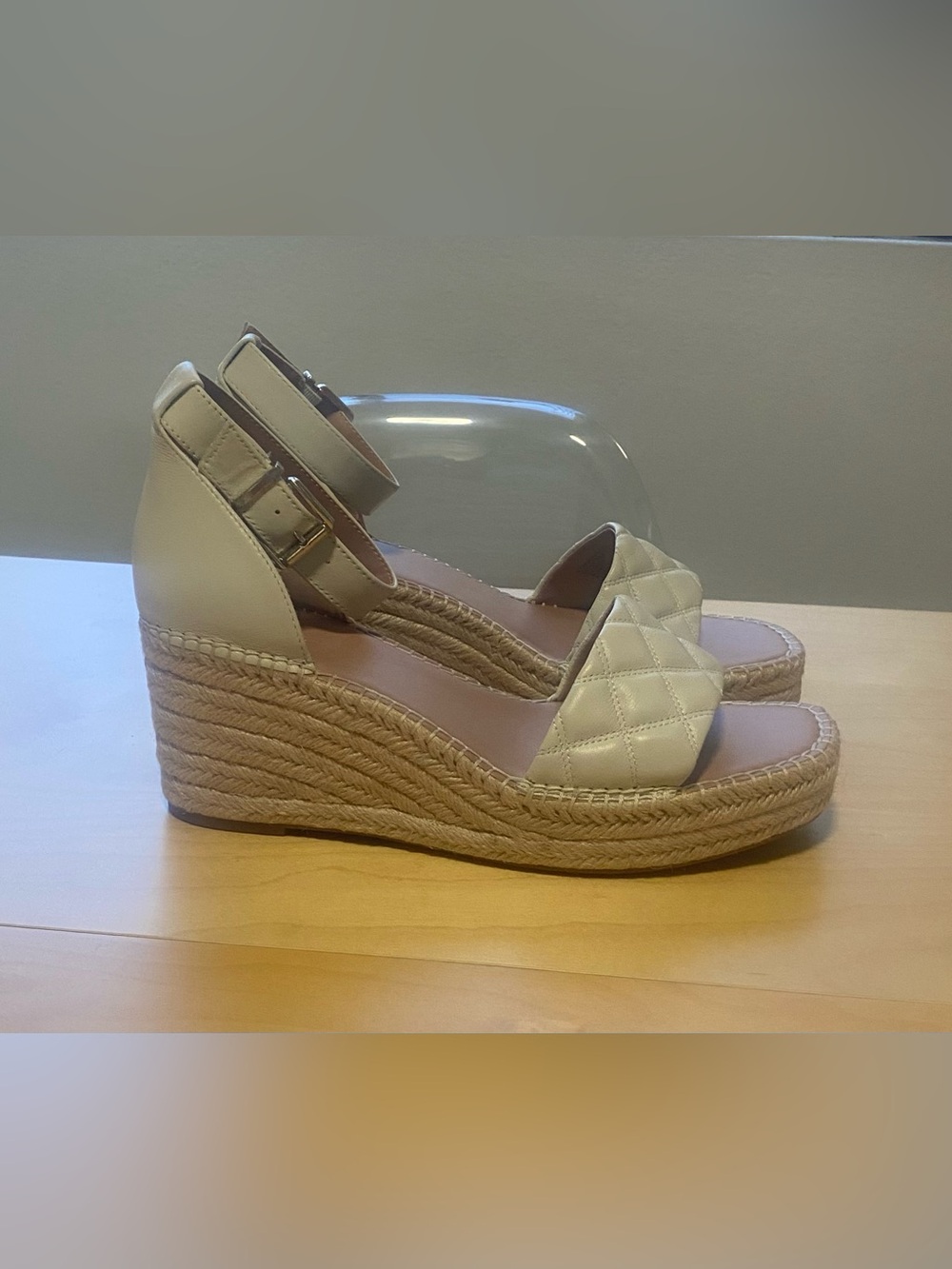 Nordstrom Cream Quilted Espadrille Wedge Sandals Size 10